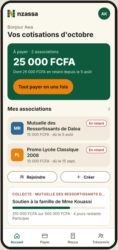 Accueil du membre : total à payer et bouton Tout payer en une fois